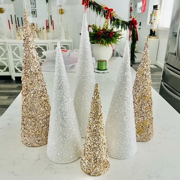 Elegant Gold and White Holiday Cone Trees - Picture 5 of 5